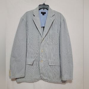 Men's Land's End Striped Sports Coat, Blue/White, Size XL, Preowned EUC